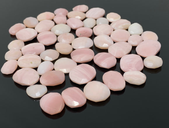5 Pcs Natural Pink Opal Rose Cut Cabochons, Loose Gemstones, Peruvian Pink Opal Rose Cuts, 11x9mm - 17x13mm