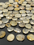 5 Pcs Natural Golden Rutile Rose Cut Cabochons, Loose Gemstones, Golden Rutile Rose Cuts, 11x10mm - 17x14mm