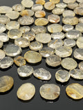 5 Pcs Natural Golden Rutile Rose Cut Cabochons, Loose Gemstones, Golden Rutile Rose Cuts, 11x10mm - 17x14mm