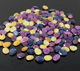 10 Pcs Natural Multi Sapphire Rose Cut Cabochons, Loose Gemstones, Sapphire Rose Cuts, Ring Stones, 8x6mm - 10x8mm