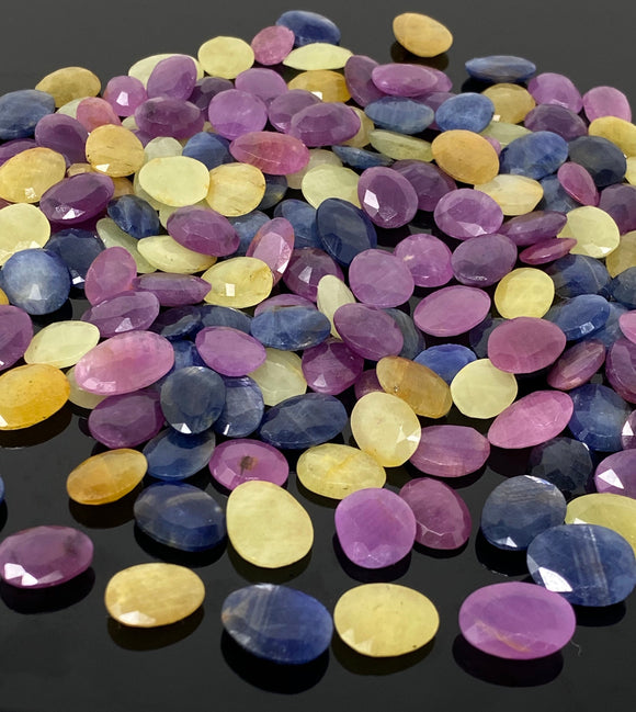 10 Pcs Natural Multi Sapphire Rose Cut Cabochons, Loose Gemstones, Sapphire Rose Cuts, Ring Stones, 10x8mm - 14x11mm