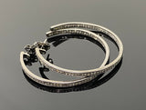 45mm Diamond Hoop Earrings, Oxidized Sterling Silver Pave Diamond Earrings, Silver Hoop Earrings