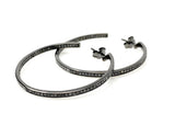 55mm Diamond Hoop Earrings, Oxidized Sterling Silver Pave Diamond Earrings, Silver Hoop Earrings