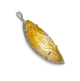 Carved Citrine Pave Diamond Pendant, Spiritual Healing November Birthstone Jewelry, Crystal Pendant, Solar Plexus Chakra Gemstone Jewelry