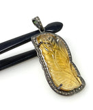 Carved Citrine Diamond Gemstone Pendant, November Birthstone Jewelry, Spiritual Healing Crystal Jewelry, Solar Plexus Chakra Balancing Gifts