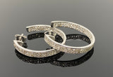 25mm Diamond Hoop Earrings, Sterling Silver Pave Diamond Earrings, Silver Hoop Earrings