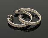 25mm Diamond Hoop Earrings, Sterling Silver Pave Diamond Earrings, Silver Hoop Earrings