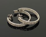 25mm Diamond Hoop Earrings, Sterling Silver Pave Diamond Earrings, Silver Hoop Earrings