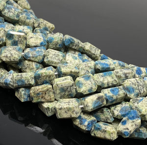 Rare Natural K2 Jasper Gemstone Beads, K2Nite Azurite Granite Faceted Nugget Beads, Jewelry Supplies, 10x7mm - 13x10mm, 10”Strand