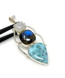 Gemstone Pendant - Larimar, Rainbow Moonstone and Labradorite , Wire Wrapped Pendant, Silver Jewelry Gifts for Her, Bohemian Jewelry