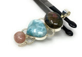 Larimar Gemstone Pendant with Purple Flash Labradorite and Morganite , Wire Wrapped Pendant, Silver Jewelry Gifts for Her, Bohemian Jewelry