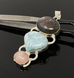 Larimar Gemstone Pendant with Purple Flash Labradorite and Morganite , Wire Wrapped Pendant, Silver Jewelry Gifts for Her, Bohemian Jewelry