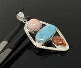 Gemstone Pendant - Larimar, Sunstone and Pink Opal, Wire Wrapped Pendant, Silver Jewelry Gifts for Her, Bohemian Jewelry