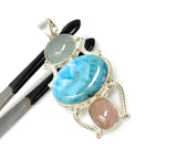 Gemstone Pendant - Larimar, Aquamarine and Morganite , Wire Wrapped Pendant, Silver Jewelry Gifts for Her, Bohemian Jewelry