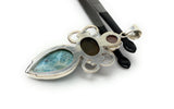 Gemstone Pendant - Larimar, Cats Eye and Morganite, Wire Wrapped Pendant, Silver Jewelry Gifts for Her, Bohemian Jewelry