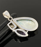 Sterling Silver Larimar Pendant with Golden Rutile and Amethyst, Gemstone Pendant, Bohemian Jewelry
