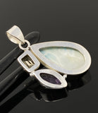Sterling Silver Larimar Pendant with Golden Rutile and Amethyst, Gemstone Pendant, Bohemian Jewelry