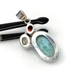 Natural Larimar with Garnet and Citrine Gemstone Pendant, Sterling Silver Jewelry, Larimar Pendant, Citrine Pendant, Bohemian Jewelry
