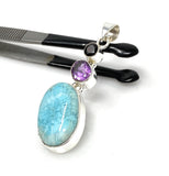 Natural Larimar, Garnet and Amethyst Gemstone Pendant, Sterling Silver Jewelry, Larimar Pendant, Amethyst Pendant, Bohemian Jewelry