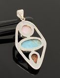 Gemstone Pendant - Larimar, Sunstone and Pink Opal, Wire Wrapped Pendant, Silver Jewelry Gifts for Her, Bohemian Jewelry