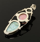 Gemstone Pendant - Larimar, Aquamarine and Pink Opal, Wire Wrapped Pendant, Silver Jewelry Gifts for Her, Bohemian Jewelry