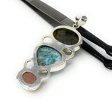 Larimar Gemstone Pendant with Purple Flash Labradorite and Morganite , Wire Wrapped Pendant, Silver Jewelry Gifts for Her, Bohemian Jewelry