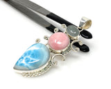 Gemstone Pendant - Larimar, Aquamarine and Pink Opal, Wire Wrapped Pendant, Silver Jewelry Gifts for Her, Bohemian Jewelry