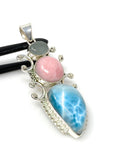 Gemstone Pendant - Larimar, Aquamarine and Pink Opal, Wire Wrapped Pendant, Silver Jewelry Gifts for Her, Bohemian Jewelry