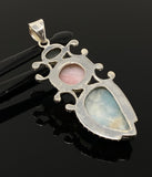 Gemstone Pendant - Larimar, Aquamarine and Pink Opal, Wire Wrapped Pendant, Silver Jewelry Gifts for Her, Bohemian Jewelry