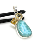Gemstone Pendant - Larimar, Citrine and Yellow Topaz, Bohemian Jewelry, Larimar Pendant, Sterling Silver Jewelry