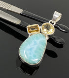 Gemstone Pendant - Larimar, Citrine and Yellow Topaz, Bohemian Jewelry, Larimar Pendant, Sterling Silver Jewelry
