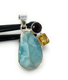 Natural Larimar with Garnet and Citrine Gemstone Pendant, Sterling Silver Jewelry, Larimar Pendant, Citrine Pendant, Bohemian Jewelry