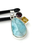 Natural Larimar with Garnet and Citrine Gemstone Pendant, Sterling Silver Jewelry, Larimar Pendant, Citrine Pendant, Bohemian Jewelry