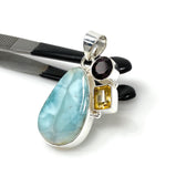 Natural Larimar with Garnet and Citrine Gemstone Pendant, Sterling Silver Jewelry, Larimar Pendant, Citrine Pendant, Bohemian Jewelry