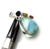 Natural Larimar with Garnet and Citrine Gemstone Pendant, Sterling Silver Jewelry, Larimar Pendant, Citrine Pendant, Bohemian Jewelry