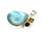 Natural Larimar with Garnet and Citrine Gemstone Pendant, Sterling Silver Jewelry, Larimar Pendant, Citrine Pendant, Bohemian Jewelry