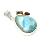 Natural Larimar with Garnet and Citrine Gemstone Pendant, Sterling Silver Jewelry, Larimar Pendant, Citrine Pendant, Bohemian Jewelry