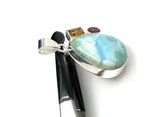 Natural Larimar with Garnet and Citrine Gemstone Pendant, Sterling Silver Jewelry, Larimar Pendant, Citrine Pendant, Bohemian Jewelry