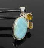 Gemstone Pendant - Larimar, Citrine and Yellow Quartz, Bohemian Jewelry, Larimar Pendant, Sterling Silver Jewelry