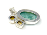 Gemstone Pendant - Larimar, Citrine and Yellow Quartz, Bohemian Jewelry, Larimar Pendant, Sterling Silver Jewelry