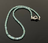 16.5” Blue Green Tourmaline Indicolite Necklace with Pave Diamond Clasp, Natural Blue Green Tourmaline Gemstone Necklace