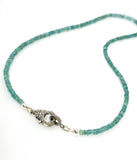 16.5” Blue Green Tourmaline Indicolite Necklace with Pave Diamond Clasp, Natural Blue Green Tourmaline Gemstone Necklace