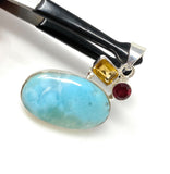 Natural Larimar with Garnet and Citrine Gemstone Pendant, Sterling Silver Jewelry, Larimar Pendant, Citrine Pendant, Bohemian Jewelry