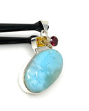 Natural Larimar with Garnet and Citrine Gemstone Pendant, Sterling Silver Jewelry, Larimar Pendant, Citrine Pendant, Bohemian Jewelry
