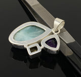 Natural Larimar with Amethyst and Citrine Gemstone Pendant, Sterling Silver Jewelry, Larimar Pendant, Amethyst Pendant, Bohemian Jewelry