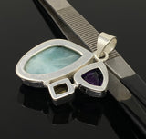 Natural Larimar with Amethyst and Citrine Gemstone Pendant, Sterling Silver Jewelry, Larimar Pendant, Amethyst Pendant, Bohemian Jewelry