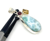 Natural Larimar with Garnet and Citrine Gemstone Pendant, Sterling Silver Jewelry, Larimar Pendant, Citrine Pendant, Bohemian Jewelry
