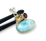 Natural Larimar with Garnet and Citrine Gemstone Pendant, Sterling Silver Jewelry, Larimar Pendant, Citrine Pendant, Bohemian Jewelry