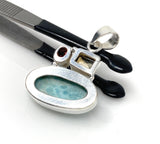 Natural Larimar with Garnet and Citrine Gemstone Pendant, Sterling Silver Jewelry, Larimar Pendant, Citrine Pendant, Bohemian Jewelry