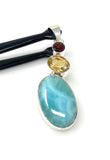 Natural Larimar with Garnet and Citrine Gemstone Pendant, Sterling Silver Jewelry, Larimar Pendant, Citrine Pendant, Bohemian Jewelry